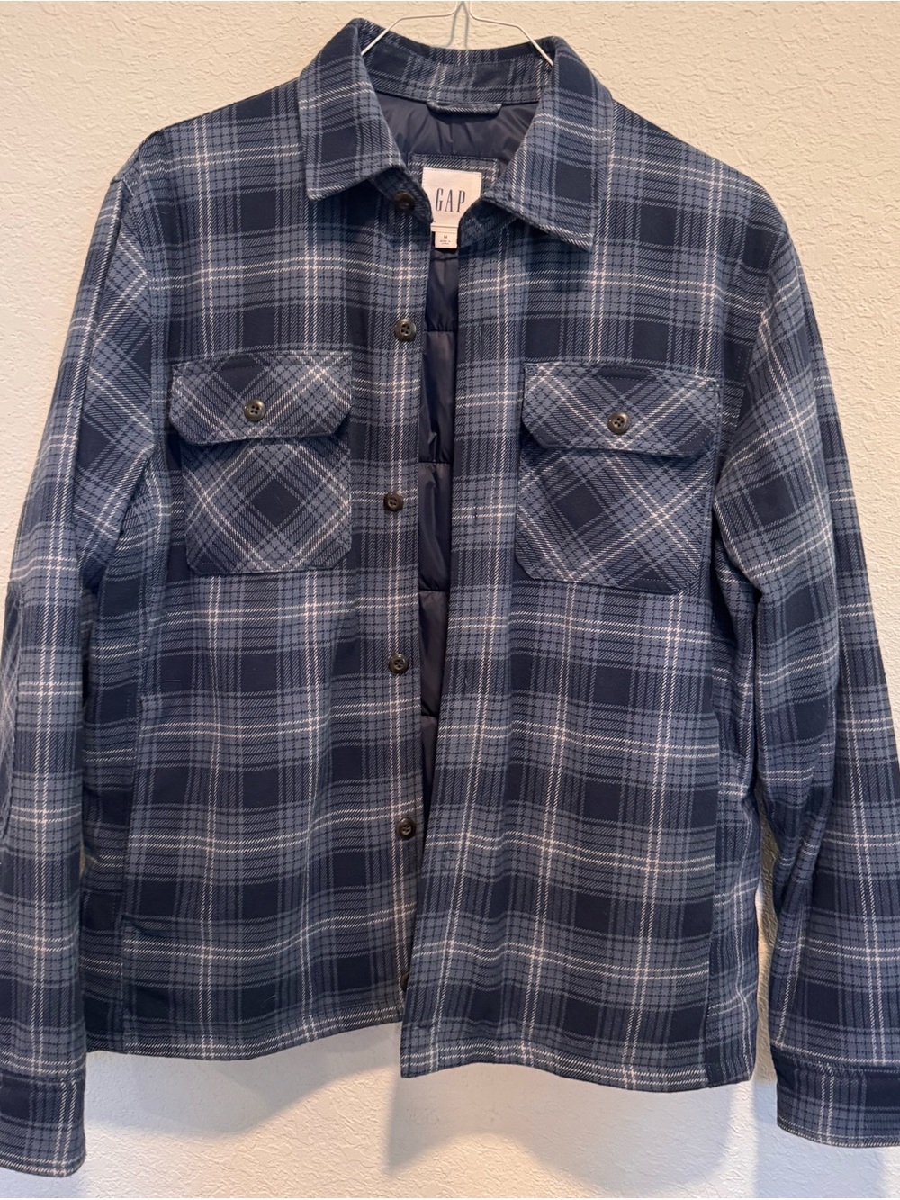 Men’s GAP Navy Blue Plaid Quilted Jacket - Medium - NWOT